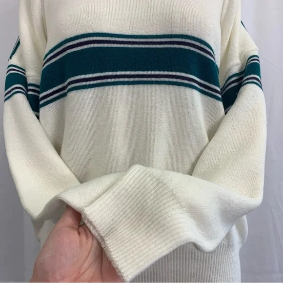‼️SALE‼️ 2/$25 Vintage Crew Neck Sweater with Green and Purple Stripes - Picture 8 of 9